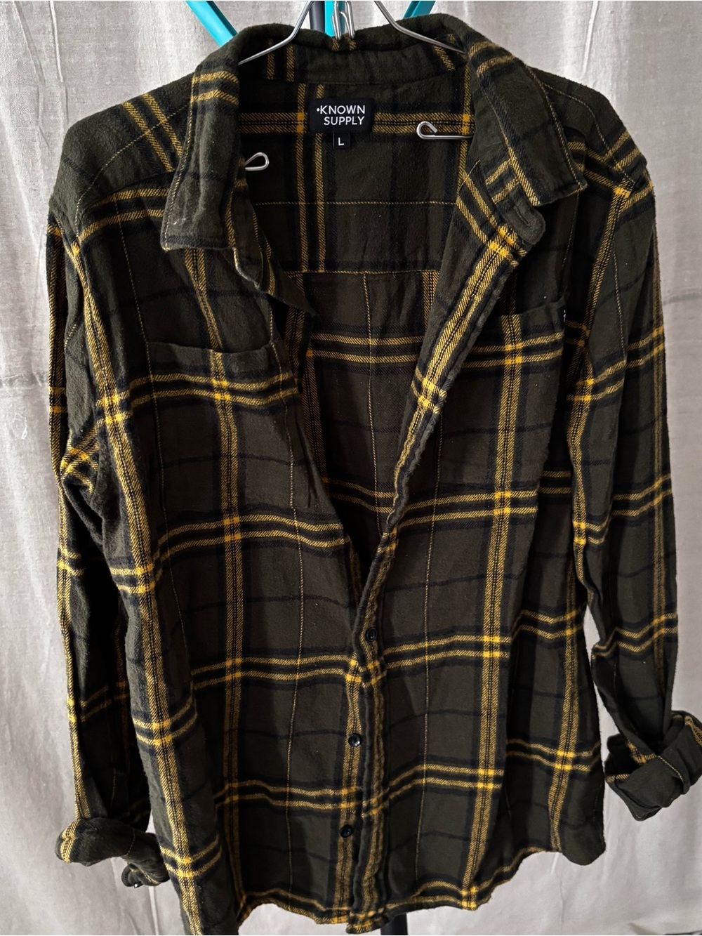 Known Supply organic cotton flannel Women's Black & Yellow Plaid Shirt